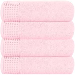 GLAMBURG Ultra Soft 4 Pack Oversized Bath Towel Set 27x54 inches, 100% Cotton Bath Towels, Highly Absorbant Compact Quickdry & Lightweight Towel, Ideal for Gym Travel Camp Pool - Pink