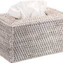 Sumnacon Tissue Box Cover Large Rectangle Tissue Box Rattan Tissue Box Holder,Wicker Decorative Tissue Holder for Bathroom Toilet Living Room Kitchen Office Table Desk,Whitewash