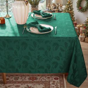 MATIRUG Christmas Tablecloth Rectangle 60x120,Wrinkle Resistant,Waterproof Winter Jacquard Table Cloth for Xmas New Year Holiday Dinner,Green