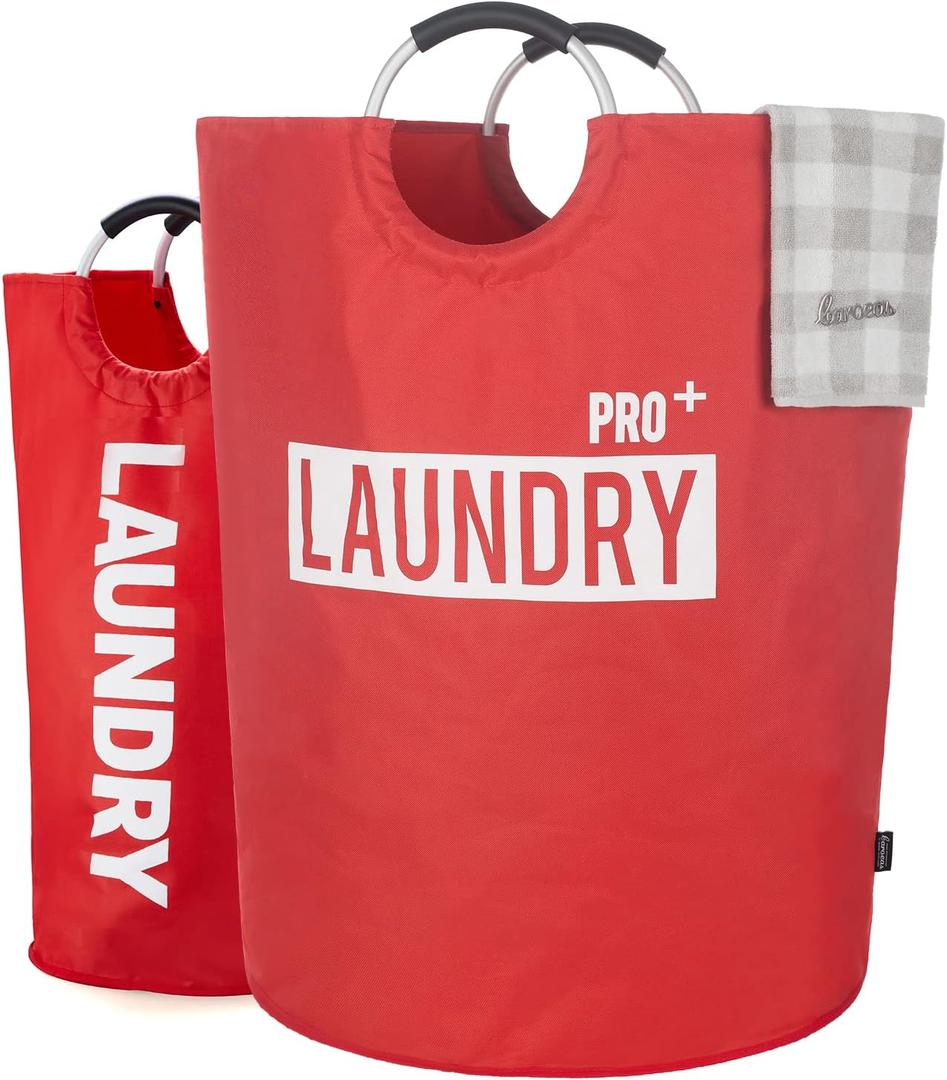 Caroeas Super Large 150L Laundry Basket Pro, Waterproof Laundry Hamper, Collapsible Laundry Basket Easy Storage, Clothes Hamper Stands Up Well, Laundry Bag with Padded Handles (Red) Caroeas Super Large 150L Laundry Basket Pro, Waterproof Laundry Hamper, Collapsible Laundry Basket Easy Storage, Clothes Hamper Stands Up Well, Laundry Bag with Padded Handles (Red)