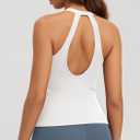 ODODOS 2-Pack Seamless Henley Tank for Women Open Back Button-up Ribbed Sleeveless Tops, White+Gray, X-Small/Small