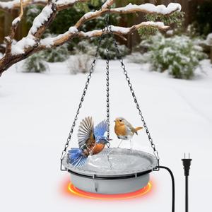 Adnee Hanging Heated Birdbath for Winter Outdoor, 100W Thermostatical Heated Bird Bath with Power Cord, Hanging Garden Bird Bath for Outside Patio Yard Decoration