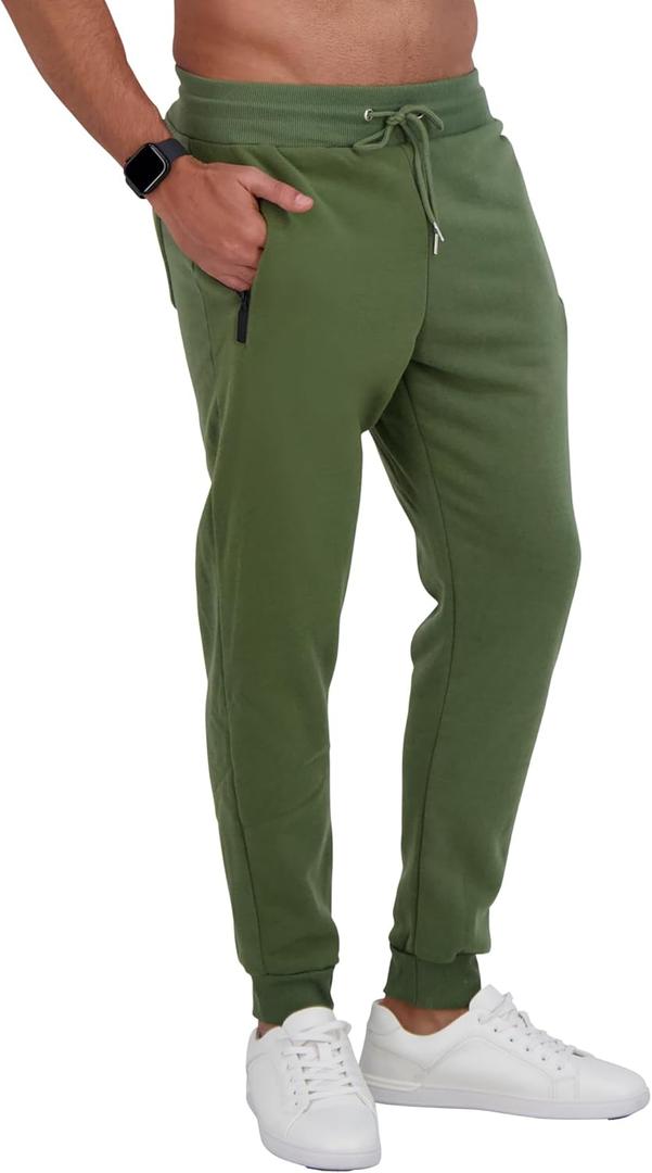 Fleece Mens Joggers with Zipper Pockets, Mens Sweatpants, Workout Sweats for Men S-2XL (Green, L)