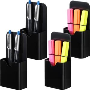 BEYGORM 4 Pack Magnetic Marker Holder for Whiteboard, Upgraded 1.5 mm Magnet Pen Cup Organizer for Dry Erase Markers, Pencils, Ideal for Classroom, Office, Refrigerator, and Locker (Black)