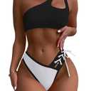 YELAIVP Women's Bikini Sets One Shoulder High Waisted Two Piece Swimsuit Lace Up High Cut Bathing Suit XL