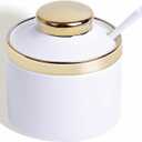 8 oz Sugar Bowl with Lid and Spoon, Simple Ceramic Sugar Jar Sugar Dispenser Sugar Container Coffee Bar Accessories, Modern Kitchen Countertop Canisters, White