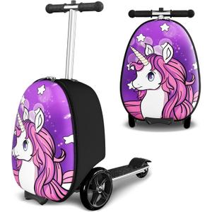 Baotree 2-in-1 Ride-On Scooter Suitcase, Scooter Luggage for Kids Ages 5-12, Foldable & Lightweight Carry with LED Light-Up Wheels