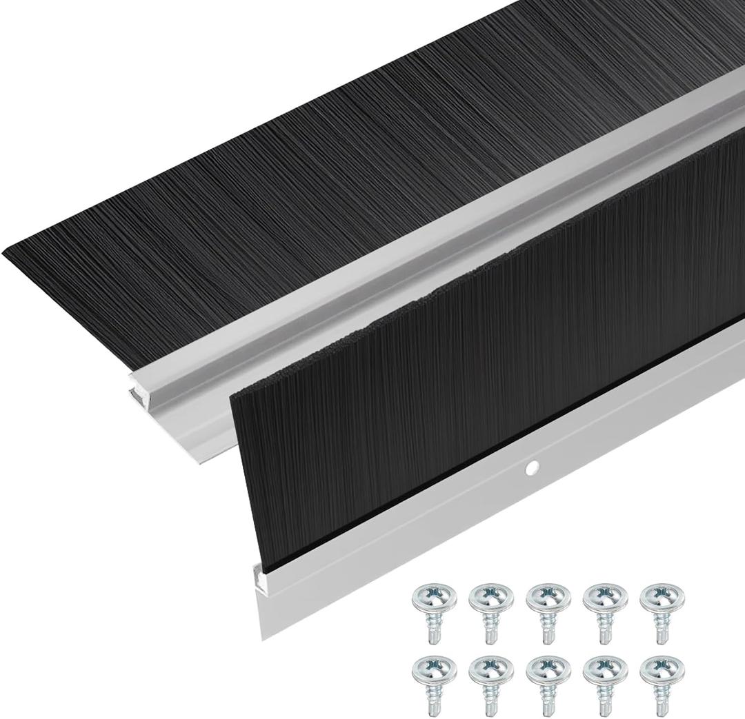 Door Brush Bottom Sweep-2 Pack Weather Stripping with 1.97 Inch Black Nylon Brush Fits for Exterior Doors and Industrial Use-1.1" Wide x 35.46" Long Aluminum Alloy Base-Silver