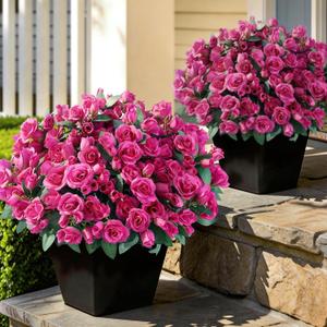 8 Bundles Artificial Rose for Front Door Outdoor Decor, Realistic Fake Silk Bouquets Flowers Faux UV Resistant Real Looking Rose Plants for Garden Balcony Farmhouse Home Spring Summer Decor (Rose Red)