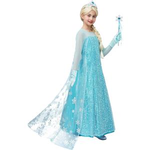 Spooktacular Creations Ice Princess Dress for Girls, Snow Princess Costume, Sequin Dress with Cape for Kid Halloween Birthday (Blue, S)