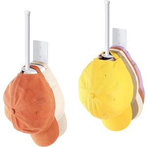 Durmmur 2 Pack Hat Racks for Baseball Caps, Stainless Steel Hat Organizer for Baseball Cap, Hat Holder Storage Organizer, Hat Hanger Strong Adhesive/ Wall Drilled for Door, Bedroom, Closet(White 6 in)