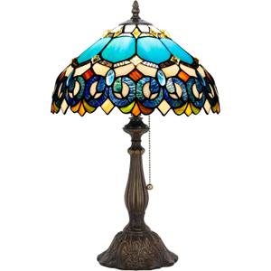 Tiffany Table Lamp Stained Glass Lamp 12X12X19 Inch Antique Reading Light (Blue Jewelry Baroque)