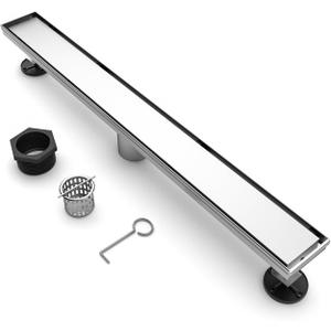 24 Inch Linear Shower Drain, Rectangle Shower Floor Drain with 2-in-1 Flat & Tile Insert Cover, 304 Stainless Steel Bathroom Drains with Hair Catcher and Leveling Feet (Brushed Nickel)
