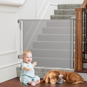 Retractable Baby Gates Extra Wide, PRObebi Retractable Dog Gate for The House Extends to 54" Wide 34" Tall, Gates for Baby Indoor, Stair Gate for Outdoor, Staris, Hallways, Doorways, Deck, Porch (34" Tall x 54" Wide, C-grey)