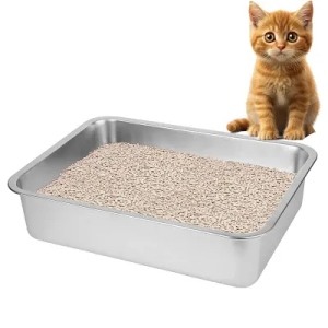 Stainless Steel Cat Litter Box for Big Cats,Large Metal Cat -Easy to Clean,Small Stainless Steel Litter Box(17.5" L x 13.6" W x 4.1" H).
