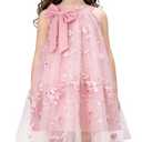 YALLET 4T 5T Holiday Girls Dresses Halter Neck Sleeveless Pageant Gown Embroidery Tulle Girls Party Dress for Valentine's Day Easter Wedding Party Homecoming Birthday Special Occasion(Pink,4-5T)