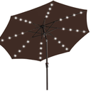 JEAREY 9FT Outdoor Patio Umbrella with Solar Lights, LED Lighted Pool Umbrella with Tilt and Crank, Outdoor Table Umbrellas for Deck, Yard & Market (Brown)