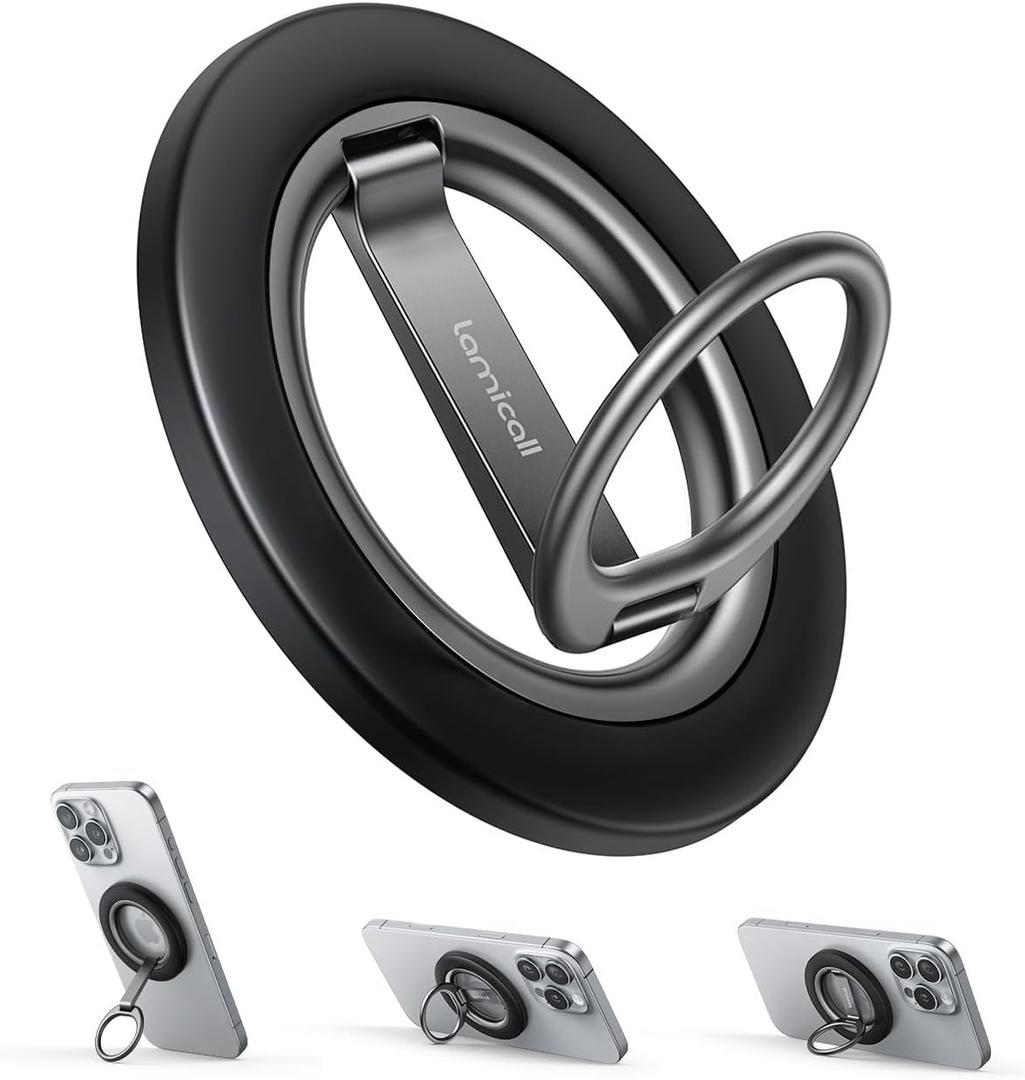 Lamicall for MagSafe Magnetic Phone Ring Grip - 360 Rotation Finger Grip Holder Stand, Super Magnet Cell Phone Kickstand Ring, Mag Safe Accessories for iPhone 17 16 15 14 13 12 Pro Max Air, Androids (Misty Black)