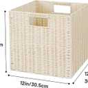 TAIMEI&G02 12x12x12inch Plastic Wicker Cube Baskets Large Square Foldable Handwoven Laundry Organizer Set of 4, lvory