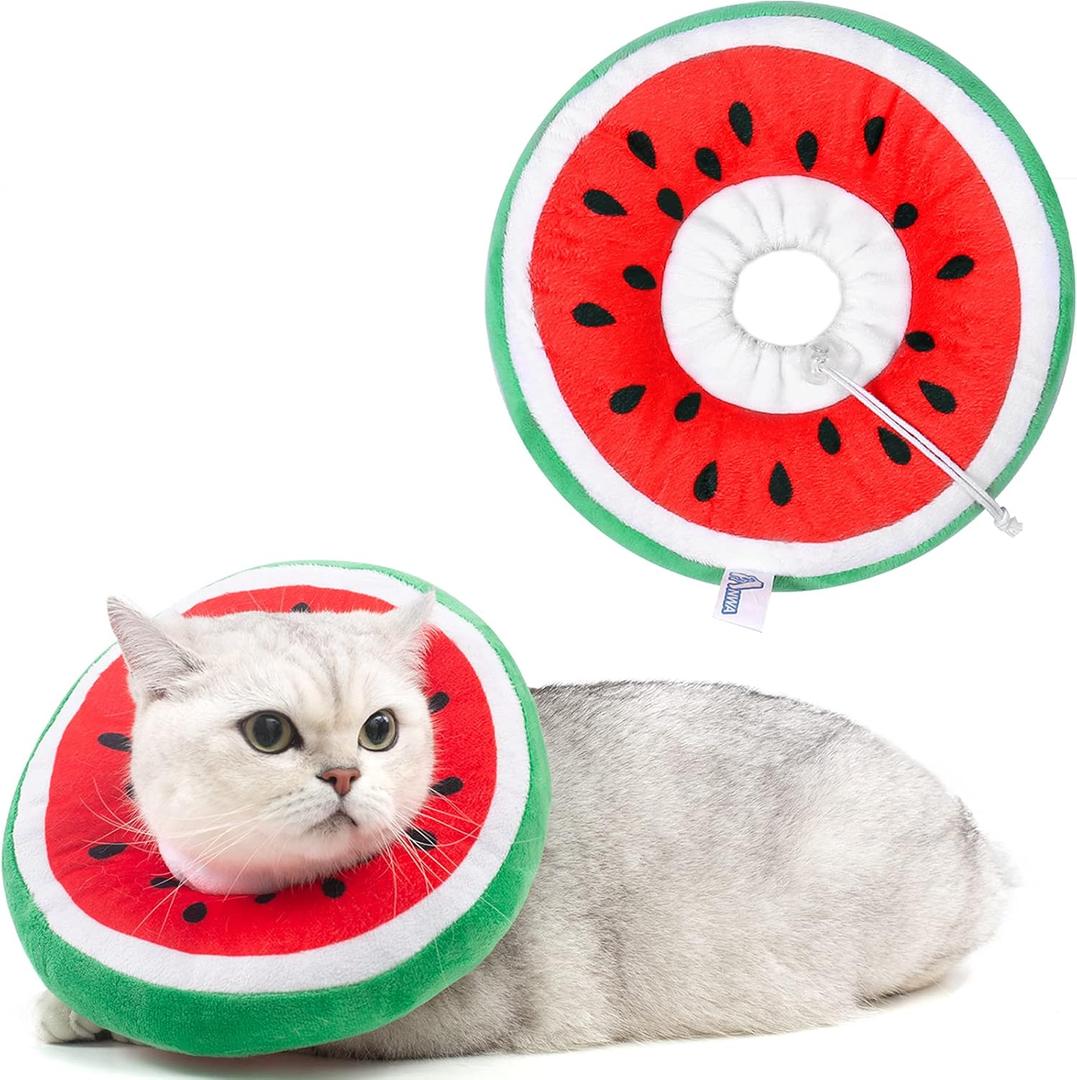 ANWA Adjustable Cat Cone Collar Soft, Cute Cat Donut Collar After Surgery, Kitten Recovery Cones to Stop Licking (Red) Medium 