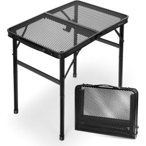 2Ft Small Folding Table with Carry Handle, Adjustable Height 10.622 in, Black Metal Mesh, Portable & Compact Indoor/Apartment/Card/Side/Grill Table, 23.615.8 in, 4 lb, 66 lb Capacity