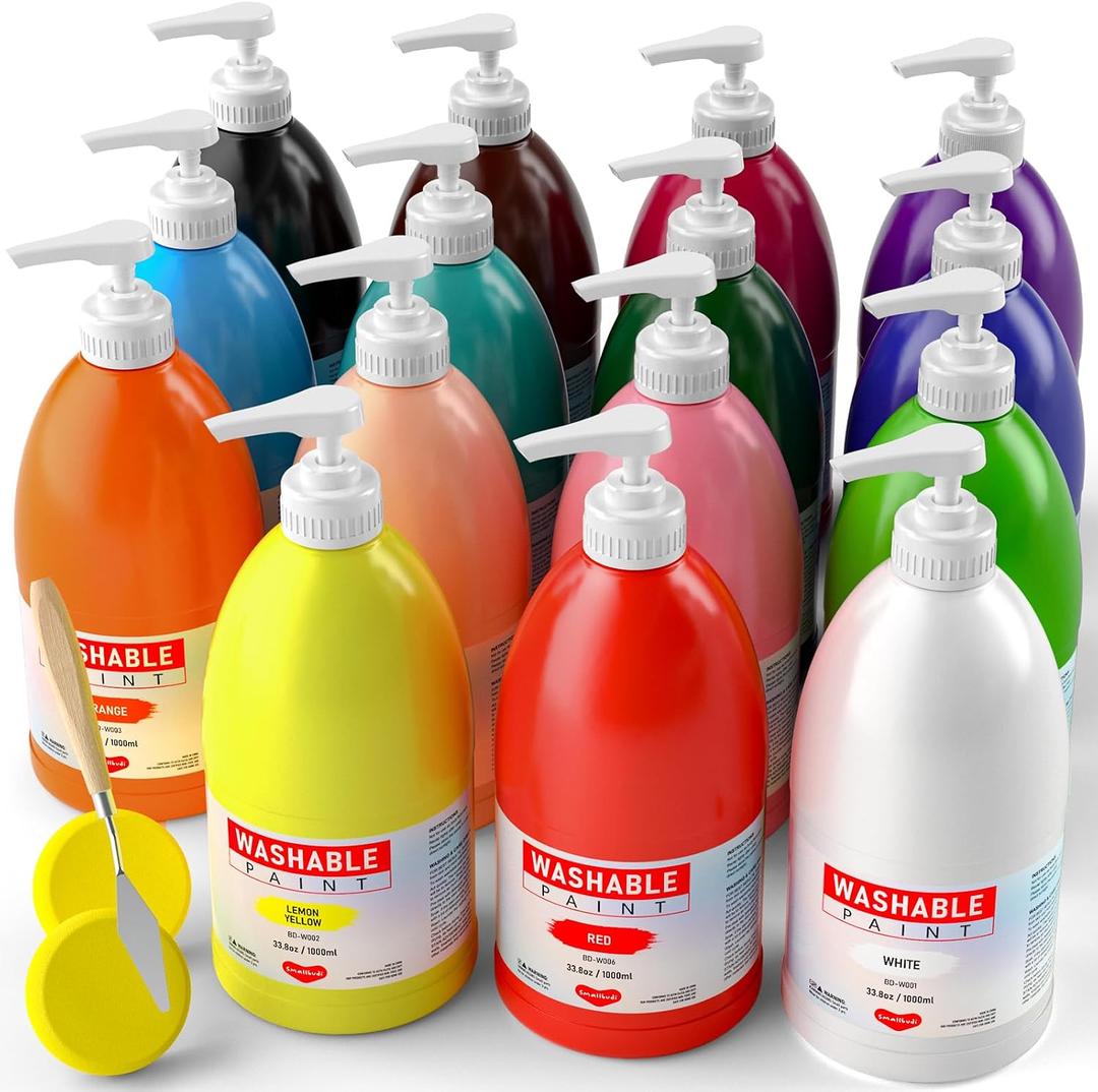 Smallbudi 15 Colors Large Washable Paint Set for Kids 33.8 oz Finger Paints