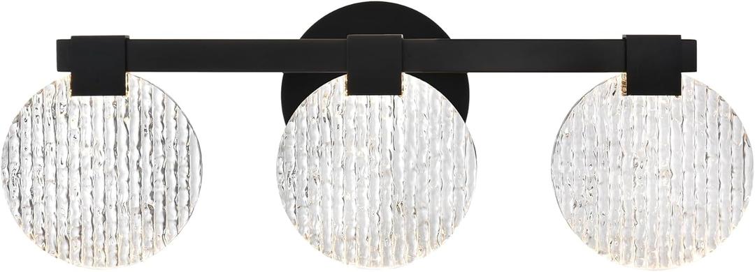 MELUCEE LED Bathroom Vanity Light Black 3-Light 22 Inches Acrylic Modern LED Vanity Light Acrylic Bathroom Lighting Fixtures Over Mirror Dimmable Wall Mount Light 18W Warm Light 3000K