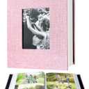 200-Pocket Photo Album 4x6 - Slip-In Picture Album with Linen Cover & Display Window, Vertical Photo Book for Wedding, Family, Baby, Anniversary & Vacation Memories (Holds 200 Photos) (Pink)