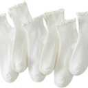 Hstyle 6 Pairs of Ruffle Socks Women, Cute Ruffle Ankle Socks (9-11, White)