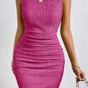 MITILLY Women Summer Formal Bodycon Mini Wedding Guest Dress | Sleeveless Tank Dress, Crew Neck, Bodycon Ruched, Mini Dress with Slit, for Wedding, Prom, Cocktail (Pink, XL)