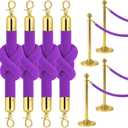 4PS Station Set for Parties - Rich Purple Stations Rope for Hotel Lobby VIP Ropes for Posts with Gold Snap Hooks Velvet Ropes for Special Events and Stands Queue