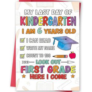 3 x FANCYLUCKY Happy Kindergarten Graduation Card for Boys Girls, Funny Kindergarten Graduation Gifts for Son Daughter, First Grade Here, Come Card