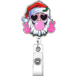 Cute Funny Santa Claus Badge Reel Christmas Badge Clips Work ID Badge Holder with Retractable Clip Winter Xmas Badge Reels Retractable Holiday ID Card Holder for Nurse Doctor Teacher Student Worker
