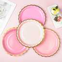 AimFun 48 Pcs Pink Scalloped Party Plates Gold Foil Border Paper Plates Mothers Day Disposable 9inch Gradient Serving Plates for Birthday Wedding Bridal Baby Shower Party Supplies