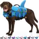 Bess Bridal Dog Life Jacket - Shark Life Vest for Swimming Boating - Reflective Lifejacket Swimsuit for Small Medium Large Dogs - High Buoyancy Lifesaver Preserver with Rescue Handle, Blue Dinosaur M