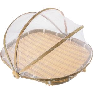 BESTOYARD Bamboo Winnowing Pan - Multi-Functional Food Cover with Mesh for Outdoor Picnics Lightweight and Portable Fruit Basket for Safe Food Storage and Protection