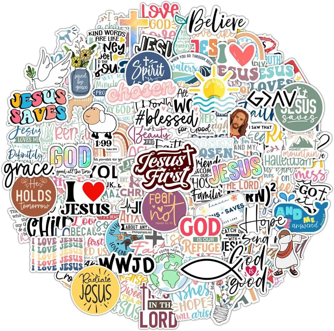 100 Pack Inspiring Christian Stickers for Water Bottles Laptops Phone Cases, Waterproof Vinyl, Summer Camp VBS, Bible Verse Stickers, Religious Christian Gifts for Kids, Teens, Girls and Boys (Faith)
