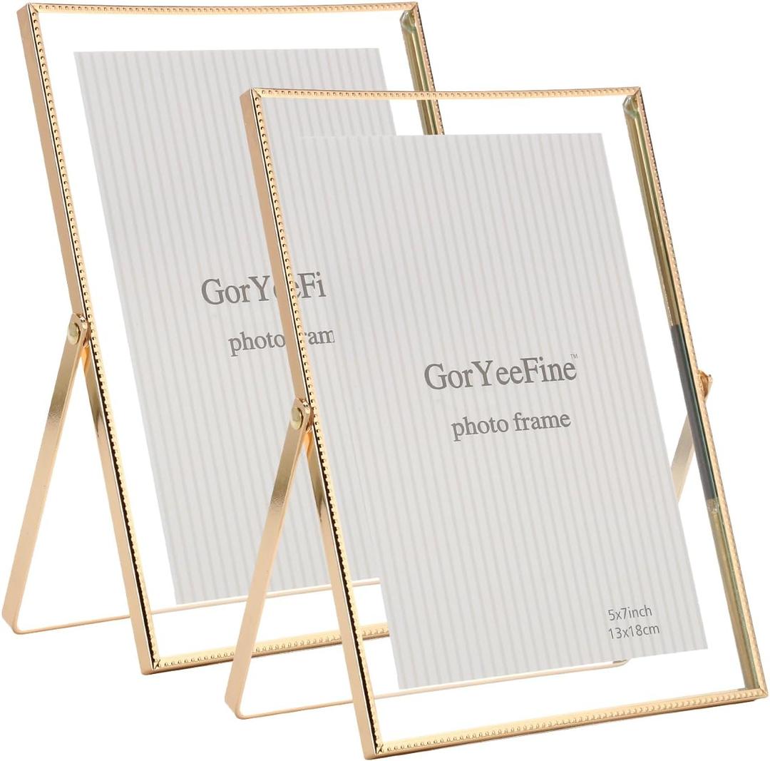 Gold 5x7'' Floating Frame Set of 2, For Photo Sizes (3.5 x5'', 4x 6'' up to 5x7'' ), Beautiful Metal Lace Edge Frames Adjustable Tabletop/Shelf Photo Frame, Classy Gift Choice for Wedding, Gold 5x7'' Floating Frame Set of 2, For Photo Sizes (3.5 x5'', 4x 6'' up to 5x7'' ), Beautiful Metal Lace Edge Frames Adjustable Tabletop/Shelf Photo Frame, Classy Gift Choice for Wedding,
