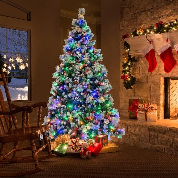 7 FT Pre-Lit Artificial Christmas Tree Hinged with Pine 