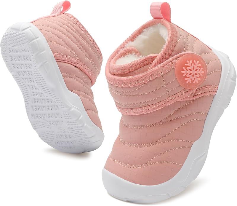 BARERUN Barefoot Baby Boys Girls Boots Warm Winter House Shoes for Toddler Girls Boys Waterproof Fleece Kids Snow Boots Faux Fur Infant Booties Walking Shoes for Indoor Outdoor (0-6 Months Infant)