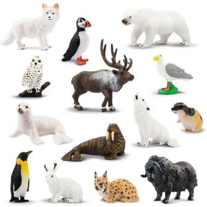 Toymany 14PCS Mini Arctic Animals Figurines Set, Polar Animals Toys with Polar Bear, Caribou, Penguin, Walrus, Wolf Figurines Cake Toppers Birthday Easter Gifts for Preschool Kids