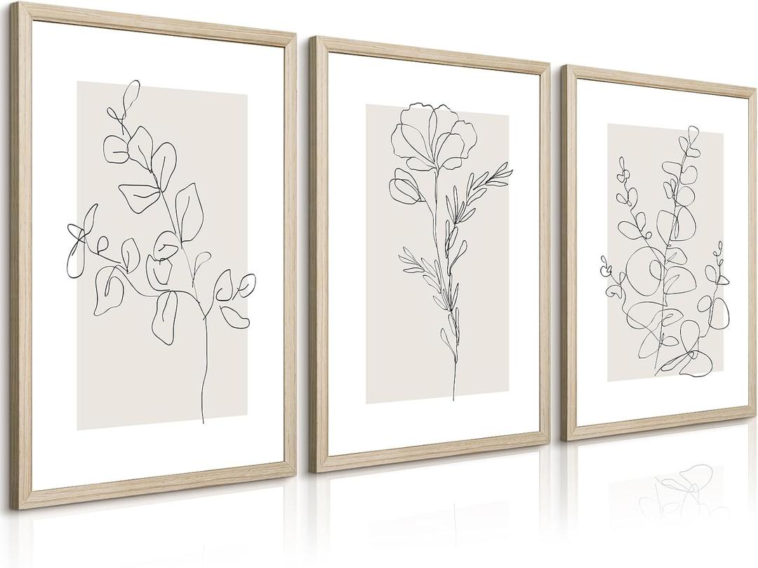 Neutral Botanical Prints Wall Art Flower Minimalist Canvas Wall Decor Vintage Line Wall Art Floral Plant Painting Pictures Beige Boho Artwork Farmhouse Poster for Bedroom 16x24x3 Inch Wood Framed