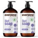 Everyone 3-in-1 Soap, Body Wash, Bubble Bath, Shampoo, 32 Ounce (Pack of 2), Lavender and Aloe, made with Essential Oils for Men and Women