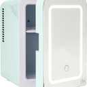 Paris Hilton Mini Refrigerator and Personal Beauty Fridge, Mirrored Door with Dimmable LED Light, Thermoelectric Cooling and Warming Function for All Cosmetics and Skincare Needs, 4-Liter, Aqua