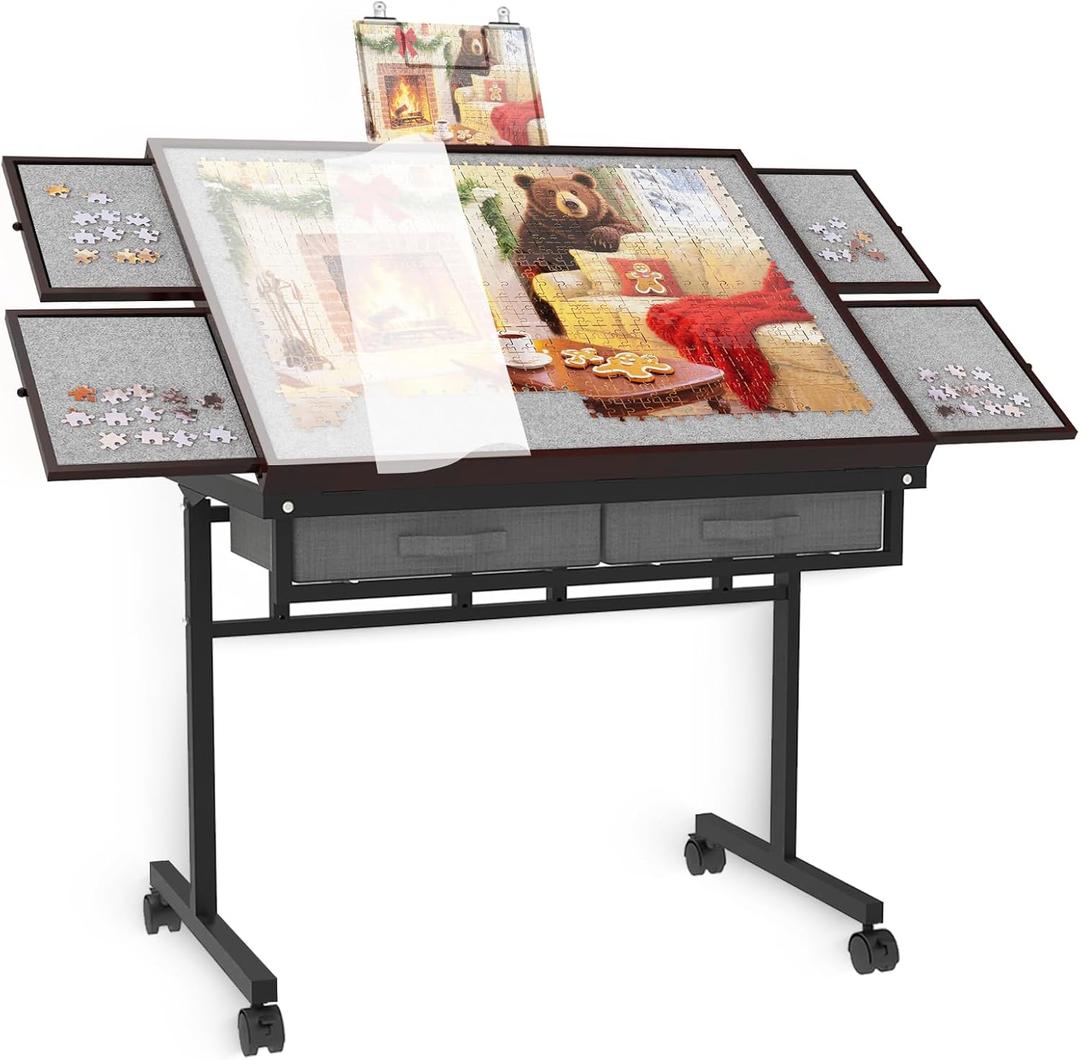 RAGOZONERY Puzzle Table with Drawers&Extra Storage Space,1500pcs Adjustable Five Up Angles Puzzle Table with Legs,Puzzle Board with Drawers,Puzzle Tables for Adults with Drawers