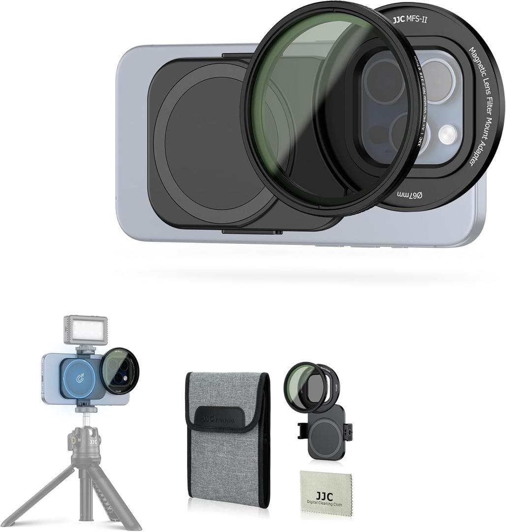 JJC 67mm ND Filter for iPhone, Magnetic Lens Filter Adapter with ND2-128 Variable ND Filter Compatible with iPhone 16 15 14 Pro Max Plus with 1/4 Screw & Shoe Mount for Vlogging Video Recording