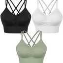 VEQKING Women Strappy Sports Bra Cross Back Medium Supports Seamless Removable Padded Yoga Bra for Workout Fitness 2  Pack, M