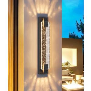 Tipace 23.6in Black Outdoor Wall Sconces Modern LED Crystal Exterior Lights, Long Linear Porch Lights Outside Lighting for Entrance, Hallway, Garage,Patio,Doorway