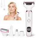 Beanify Electric Razor for Women Men, 4 in 1 Painless Ladies Wet & Dry Body Razors and Facial Hair Remover, Rechargeable Led Display Hair Removal Kit for Nose Face Body Leg Bikini Arm Hair (White)