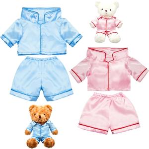 Civaner 2 Pack Blue and Pink Bear Clothes Outfit, Fit Most 12-16 Inch Bears Stuffed Animal Pajamas Plushie Clothes for Stuffed Animals, Pre-Kindergarten Toys(Solid Style)